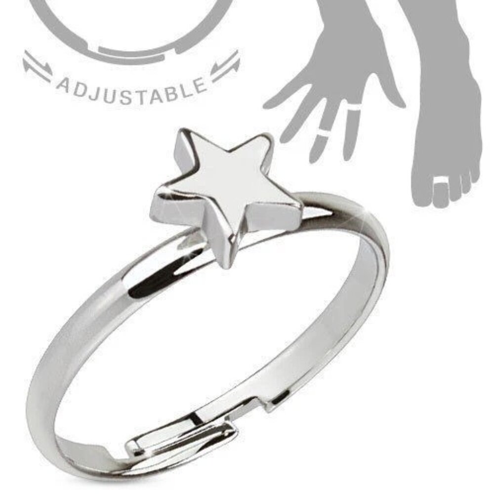 ADJUSTABLE RHODIUM PLATED STAR MID-RING/TOE RING